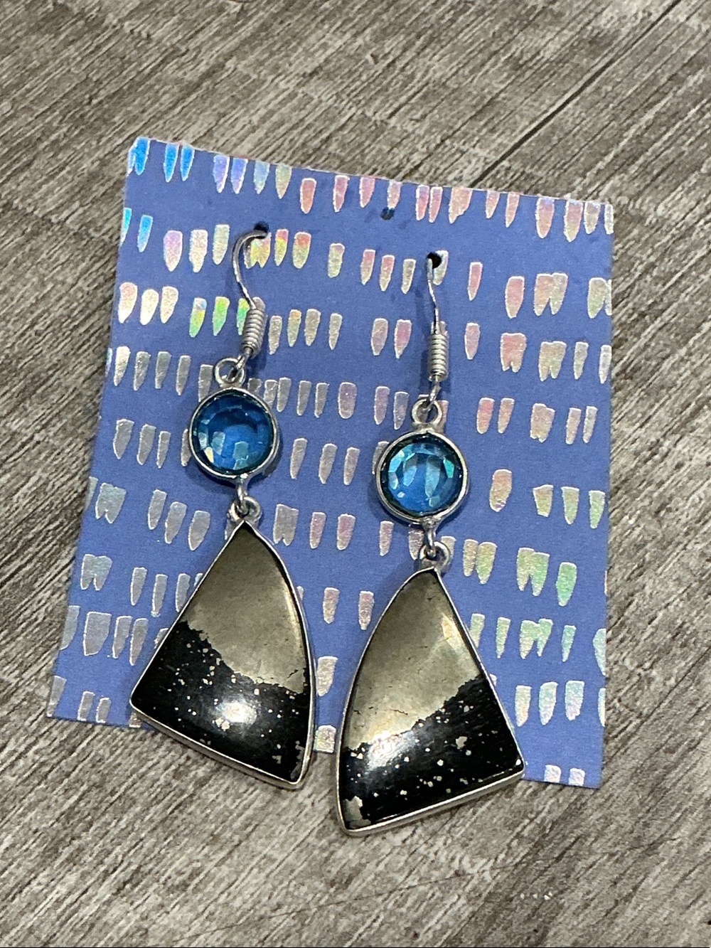 Sterling Blue and Black Drop Dangle Earrings
